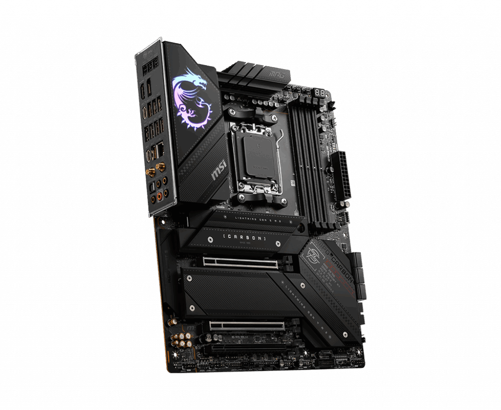 MSI MPG X670E CARBON WIFI - Motherboard - ATX - Socket AM5 - AMD X670 Chipsatz - USB 3,2 Gen 1, USB 3,2 Gen 2, USB-C Gen 2x2, USB-C 3,2 Gen2 - 2,5 Gigabit LAN, Wi-Fi 6, Bluetooth - Onboard-Grafik (CPU erforderlich) - HD Audio (8-Kanal) (7D70-001R)