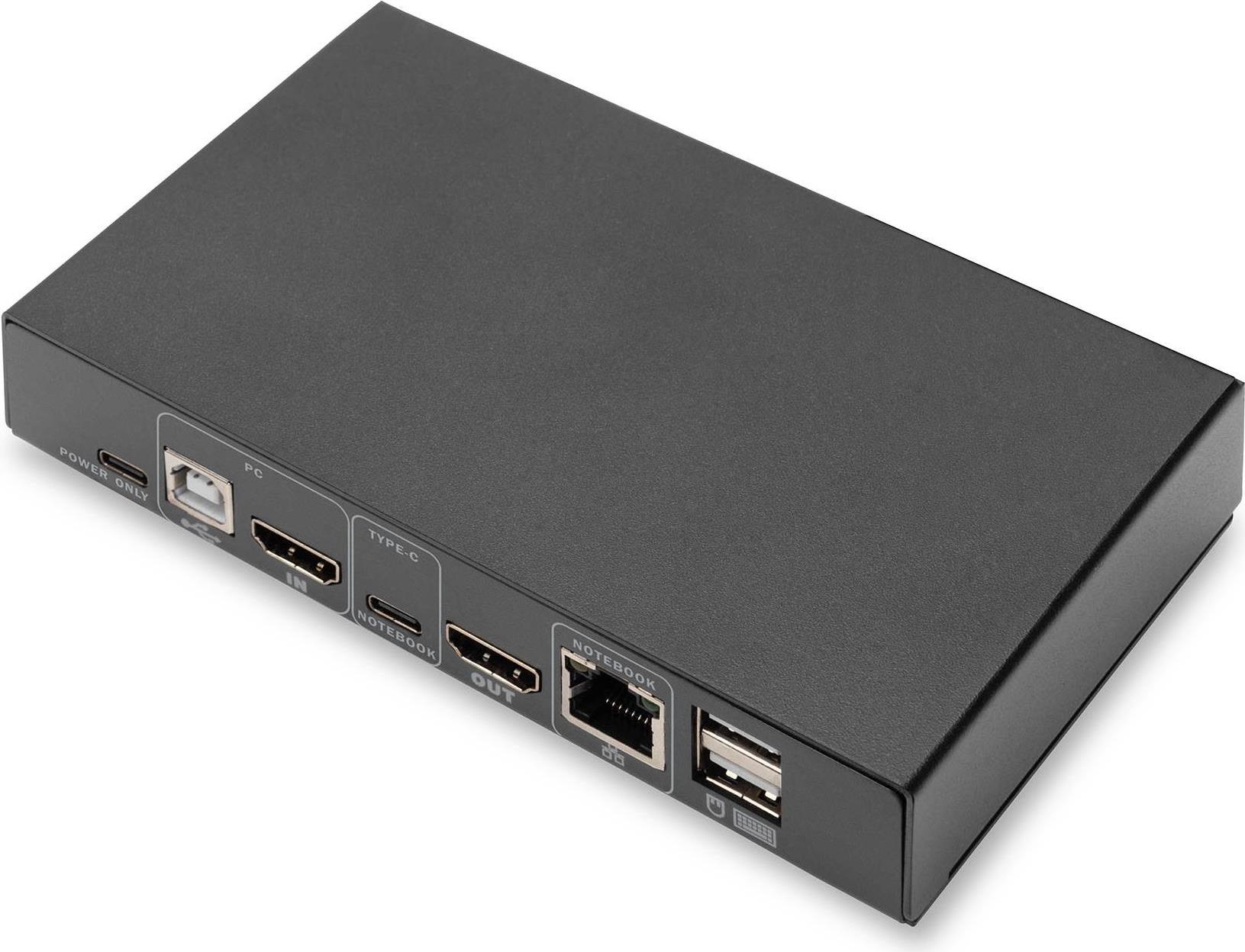 DIGITUS DS-12901 - KVM-/Audio-/USB-Switch - 4K 30 Hz, USB-C/USB/HDMI-Eingang, HDMI-Ausgang, Netzwerk - Desktop (DS-12901)