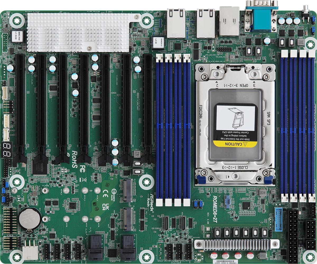 ASRock Rack ROMED8-2T/BCM - Motherboard - ATX - Socket SP3 - USB 3,2 Gen 1 - 2 x 10 Gigabit LAN - Onboard-Grafik (ROMED8-2T/BCM)