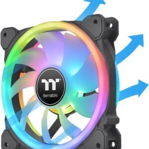 Thermaltake SWAFAN 12 RGB. Typ: Ventilator, Lüfterdurchmesser: 12 cm, Rotationsgeschwindigkeit (min.): 500 U/min, Rotationsgeschwindigkeit (max.): 2000 U/min, Geräuschpegel (hohe Geschwindigkeit): 30,5 dB, Maximaler Luftstrom: 53,02 cfm, Maximum Luftdruck: 2,58 mmH2O. Produktfarbe: Schwarz (CL-F137-PL12SW-A)