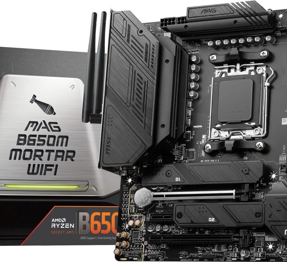 MSI MAG B650M MORTAR WIFI - Motherboard - Mini-ATX - Socket AM5 - AMD B650 Chipsatz - USB 3,2 Gen 1, USB 3,2 Gen 2, USB-C Gen 2x2, USB-C 3,2 Gen2 - 2,5 Gigabit LAN, Wi-Fi, Bluetooth - Onboard-Grafik (CPU erforderlich) - HD Audio (8-Kanal) (7D76-001R)