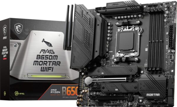 MSI MAG B650M MORTAR WIFI - Motherboard - Mini-ATX - Socket AM5 - AMD B650 Chipsatz - USB 3,2 Gen 1, USB 3,2 Gen 2, USB-C Gen 2x2, USB-C 3,2 Gen2 - 2,5 Gigabit LAN, Wi-Fi, Bluetooth - Onboard-Grafik (CPU erforderlich) - HD Audio (8-Kanal) (7D76-001R)