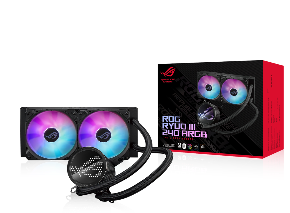 ASUS ROG RYUO III 240 ARGB - Prozessor-Flüssigkeitskühlsystem - Kühlergröße: 240 mm - (für: LGA1156, LGA1155, LGA1150, LGA1151, AM4, LGA1200, LGA1700, AM5) - Kupfersockel - 120 mm - Schwarz (90RC00J1-M0UAY0)
