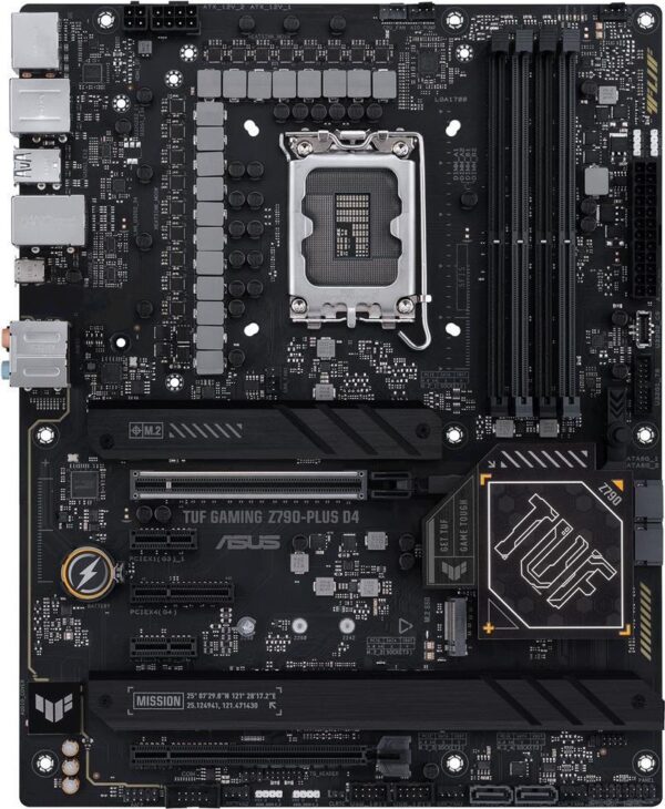 ASUS TUF GAMING Z790-PLUS D4 - Motherboard - ATX - LGA1700-Sockel - Z790 Chipsatz - USB-C 3,2 Gen 2x2, USB-C 3,2 Gen2, USB 3,2 Gen 1, USB 3,2 Gen 2 - 2,5 Gigabit LAN, Wi-Fi 6, Bluetooth - Onboard-Grafik (CPU erforderlich) - HD Audio (8-Kanal) (90MB1CQ0-M0EAY0)