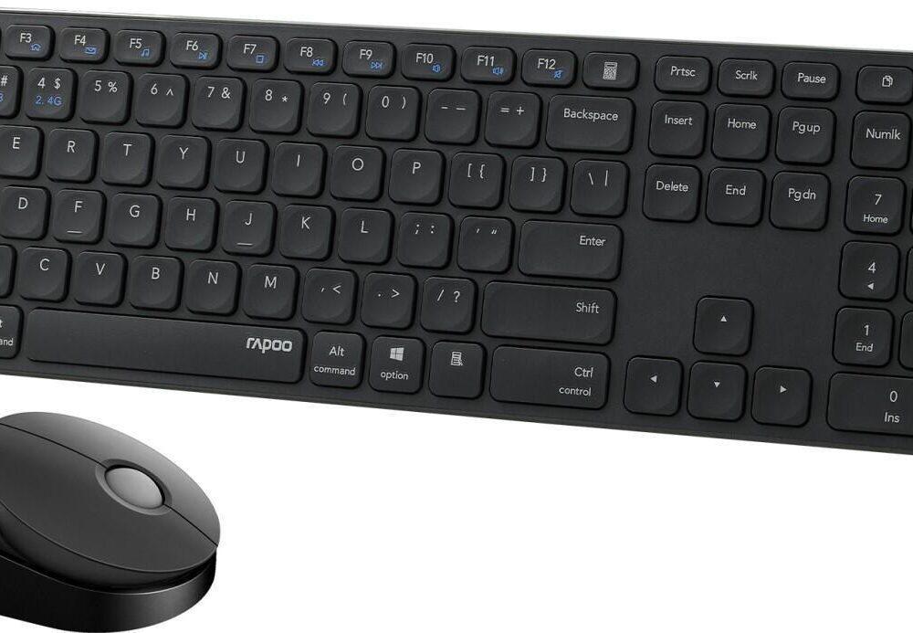 Rapoo 9850M Tastatur Maus enthalten RF Wireless + Bluetooth QWERTZ Deutsch Grau (00215389)