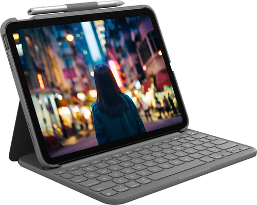 Logitech Slim Folio - Tastatur und Foliohülle - kabellos - Bluetooth LE - QWERTZ - Deutsch - Oxford Gray