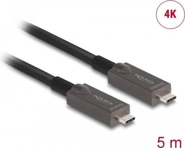 Delock - USB-Kabel - 24 pin USB-C (M) zu 24 pin USB-C (M) - USB 3,2 Gen 2 - 3 A - 5,0m - USB Power Delivery (60W), unterstützt 4K 144 Hz (3840 x 2160), bis zu 10 Gbps Datentransferrate, supports 2 lanes DisplayPort 1,4, DP Alt mode support, 4K30Hz (3840 x 2160) support (without DSC), 4K60Hz (3840 x 2160) support (without DSC) - Schwarz (84146)