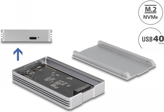 Delock - Speichergehäuse - M.2 - M.2 NVMe Card - Thunderbolt 3, Thunderbolt 4, USB4 - Silber (42018)