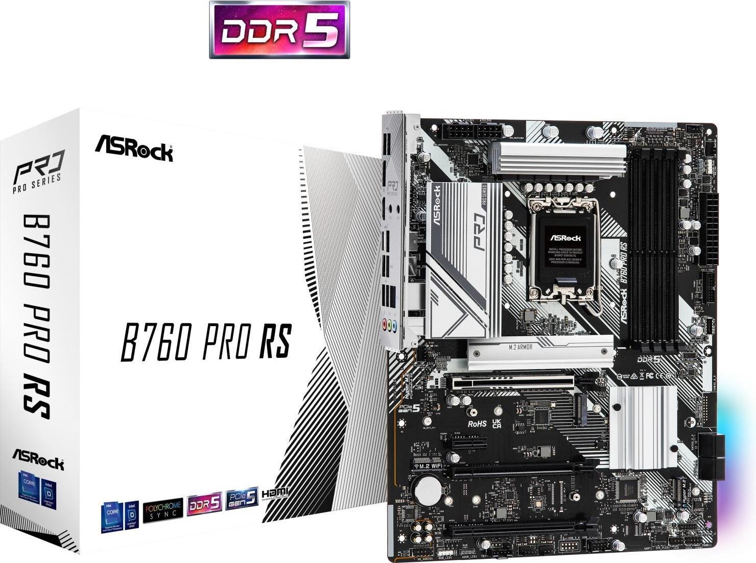 ASRock B760 PRO RS - Motherboard - ATX - LGA1700-Sockel - B760 Chipsatz - USB 3,2 Gen 1, USB 3,2 Gen 2, USB-C 3,2 Gen2 - 2,5 Gigabit LAN - Onboard-Grafik (CPU erforderlich) - HD Audio (8-Kanal) (90-MXBKS0-A0UAYZ)