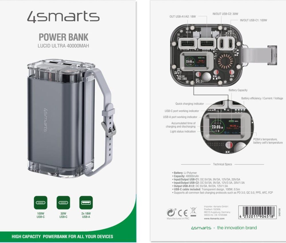 4smarts 540100 Powerbank Lithium Polymer (LiPo) 40000 mAh Grau (540100)