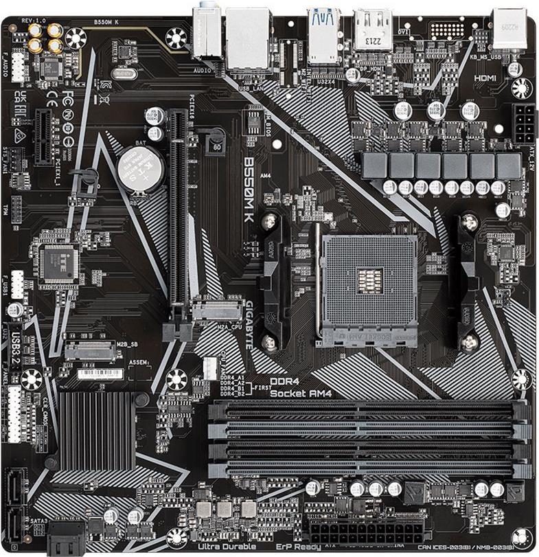 Gigabyte B550M K - 1,0 - Motherboard - micro ATX - Socket AM4 - AMD B550 Chipsatz - USB 3,2 Gen 1 - Gigabit LAN - Onboard-Grafik (CPU erforderlich) - HD Audio (8-Kanal) (B550M K)