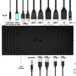i-Tec - Dockingstation - USB-C / USB4 / USB3.0 Thunderbolt 3 / Thunderbolt 4 - 3 x HDMI, 2 x DP - GigE - 160 Watt - Europa (CATRIPLE4KDOCKPD2)