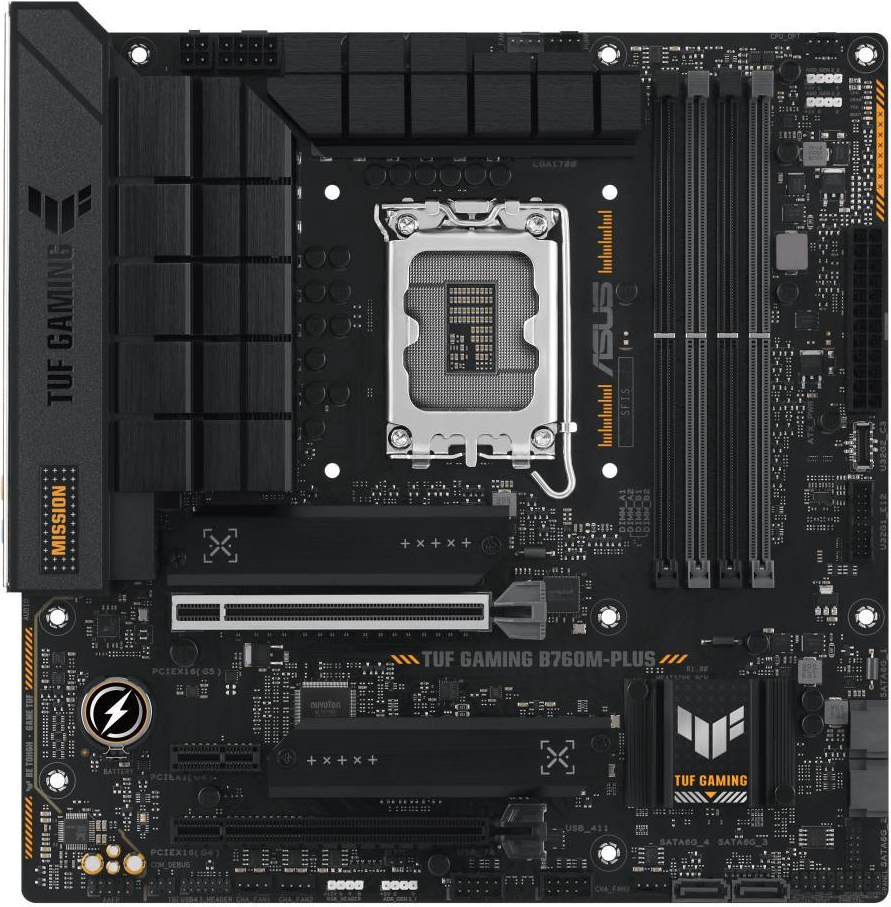 ASUS TUF GAMING B760M-PLUS - Motherboard - micro ATX - LGA1700-Sockel - B760 Chipsatz - USB 3,2 Gen 1, USB 3,2 Gen 2, USB4, USB-C 3,2 Gen2, USB-C 3,2 Gen 2x2 - 2,5 Gigabit LAN - Onboard-Grafik (CPU erforderlich) - HD Audio (8-Kanal) (90MB1ES0-M0EAY0)