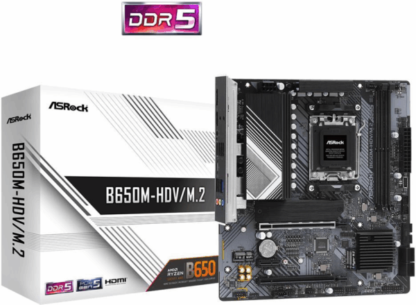 ASRock B650M-HDV/M.2 - Motherboard - micro ATX - Socket AM5 - AMD B650 Chipsatz - USB-C 3,2 Gen2, USB-C 3,2 Gen 1, USB 3,2 Gen 1 - 2,5 Gigabit LAN - Onboard-Grafik (CPU erforderlich) - HD Audio (8-Kanal) (90-MXBLA0-A0UAYZ)