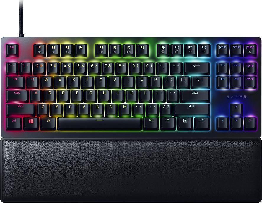 Razer Huntsman V2 Tenkeyless. Tastatur Formfaktor: Tenkeyless (80 - 87 %). Tastatur-Stil: Gerade. Geräteschnittstelle: USB, Tastaturaufbau: QWERTY. Typ der Hintergrundbeleuchtung: RGB-LED, Handgelenkauflage. Empfohlene Nutzung: Gaming. Produktfarbe: Schwarz (RZ03-03940100-R3M1)