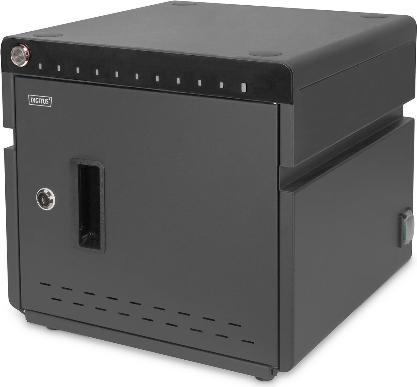 DIGITUS DN-45004 - Schrankeinheit - für 10 Notebooks/Tablets - UV cleaner, USB-C, mobile, charging - verriegelbar - ABS-Kunststoff, kaltgewalzter Stahl - Schwarz, RAL 9005 - Bildschirmgröße: bis zu 35,6 cm (bis zu 35,60cm (14")) - Schreibtisch - Ausgang: 5 / 9 / 12 V