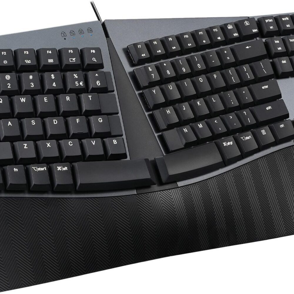 Perixx PERIBOARD-335 DE RD, Kabelgebundene ergonomische mechanische kompakte Tastatur - flache rote lineare Schalter (PERIBOARD-335 DE RD)