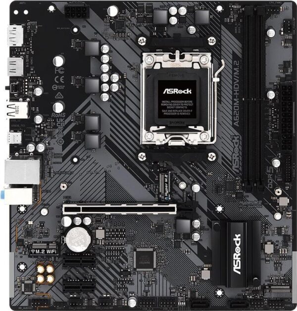 ASRock A620M-HDV/M.2 - Motherboard - micro ATX - Socket AM5 - AMD A620 Chipsatz - USB 3,2 Gen 1, USB-C 3,2 Gen 1 - Gigabit LAN - Onboard-Grafik (CPU erforderlich) - HD Audio (8-Kanal) (90-MXBLL0-A0UAYZ)