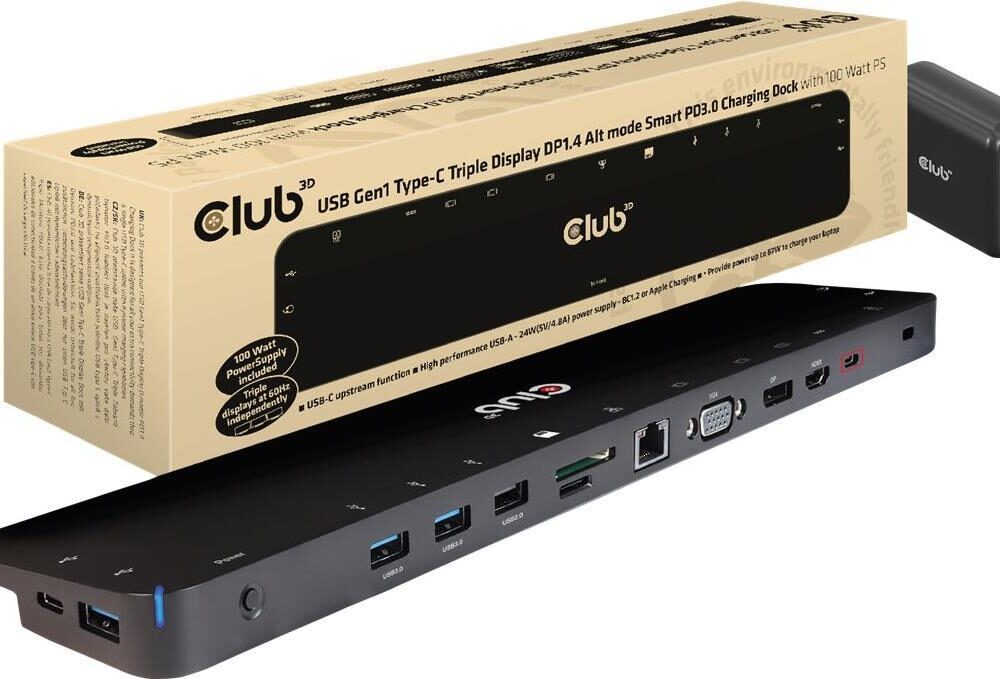 Club 3D CSV-1565 - Dockingstation - USB-C - VGA, HDMI, DP - GigE - 100 Watt