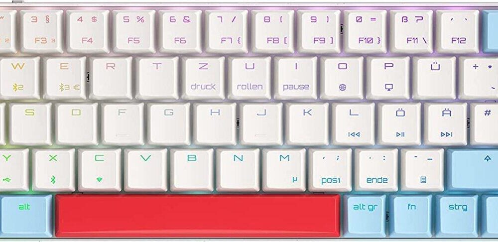 CHERRY MX MX-LP 2,1 - Tastatur - kompakt - Hintergrundbeleuchtung - kabellos - USB, 2,4 GHz, Bluetooth 5,2 - QWERTZ - Deutsch - Tastenschalter: CHERRY MX Low Profile RGB Speed - weiß (G80-3860LVADE-0)