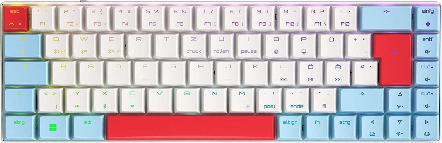 CHERRY MX MX-LP 2,1 - Tastatur - kompakt - Hintergrundbeleuchtung - kabellos - USB, 2,4 GHz, Bluetooth 5,2 - QWERTZ - Deutsch - Tastenschalter: CHERRY MX Low Profile RGB Speed - weiß (G80-3860LVADE-0)