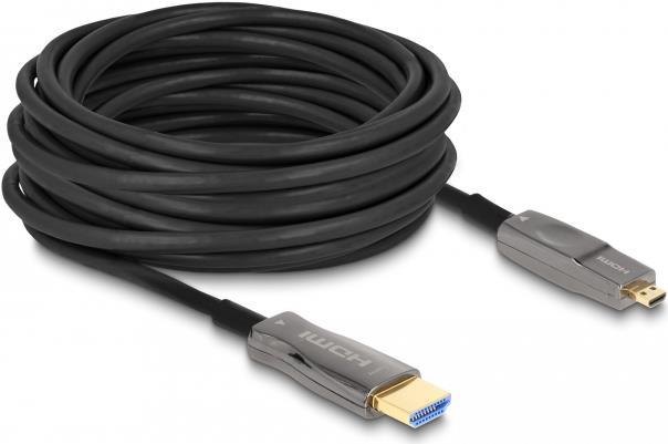 Delock - High Speed - HDMI-Kabel - 19 pin micro HDMI Type D männlich zu HDMI männlich - 10,0m - Hybrid Kupfer/Kohlefaser - Schwarz - aktiv, Support von 8K 60 Hz, 12,70cm (5") 1 (86005)