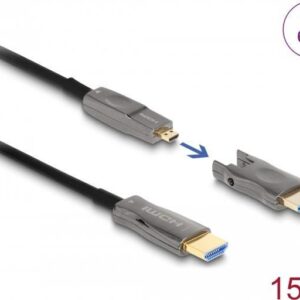 Delock - High Speed - HDMI-Kabel - 19 pin micro HDMI Type D männlich zu HDMI männlich - 15,0m - Hybrid Kupfer/Kohlefaser - Schwarz - Support von 8K 60 Hz, 12,70cm (5") 1 (86006)
