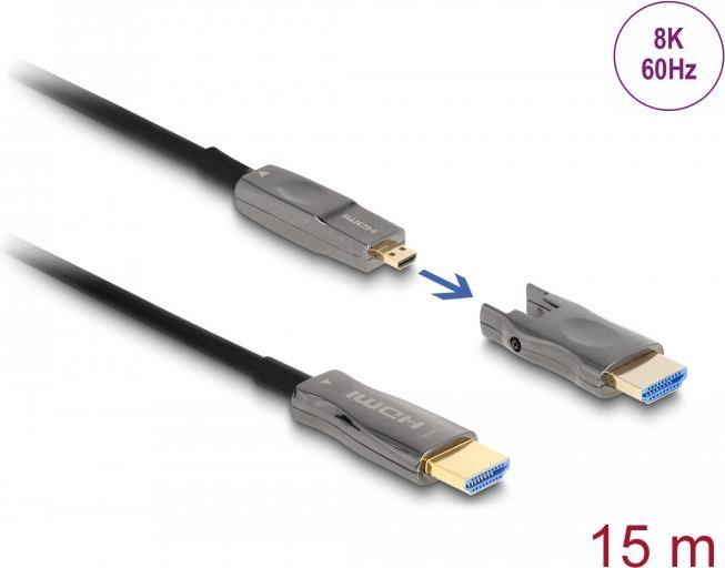 Delock - High Speed - HDMI-Kabel - 19 pin micro HDMI Type D männlich zu HDMI männlich - 15,0m - Hybrid Kupfer/Kohlefaser - Schwarz - Support von 8K 60 Hz, 12,70cm (5") 1 (86006)
