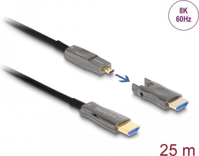 Delock - High Speed - HDMI-Kabel - 19 pin micro HDMI Type D männlich zu HDMI männlich - 25,0m - Hybrid Kupfer/Kohlefaser - Schwarz - Support von 8K 60 Hz, 12,70cm (5") 1 (86009)