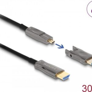 Delock - High Speed - HDMI-Kabel - 19 pin micro HDMI Type D männlich zu HDMI männlich - 30,0m - Hybrid Kupfer/Kohlefaser - Schwarz - Support von 8K 60 Hz, 12,70cm (5") 1 (86010)