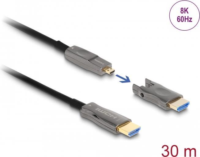 Delock - High Speed - HDMI-Kabel - 19 pin micro HDMI Type D männlich zu HDMI männlich - 30,0m - Hybrid Kupfer/Kohlefaser - Schwarz - Support von 8K 60 Hz, 12,70cm (5") 1 (86010)