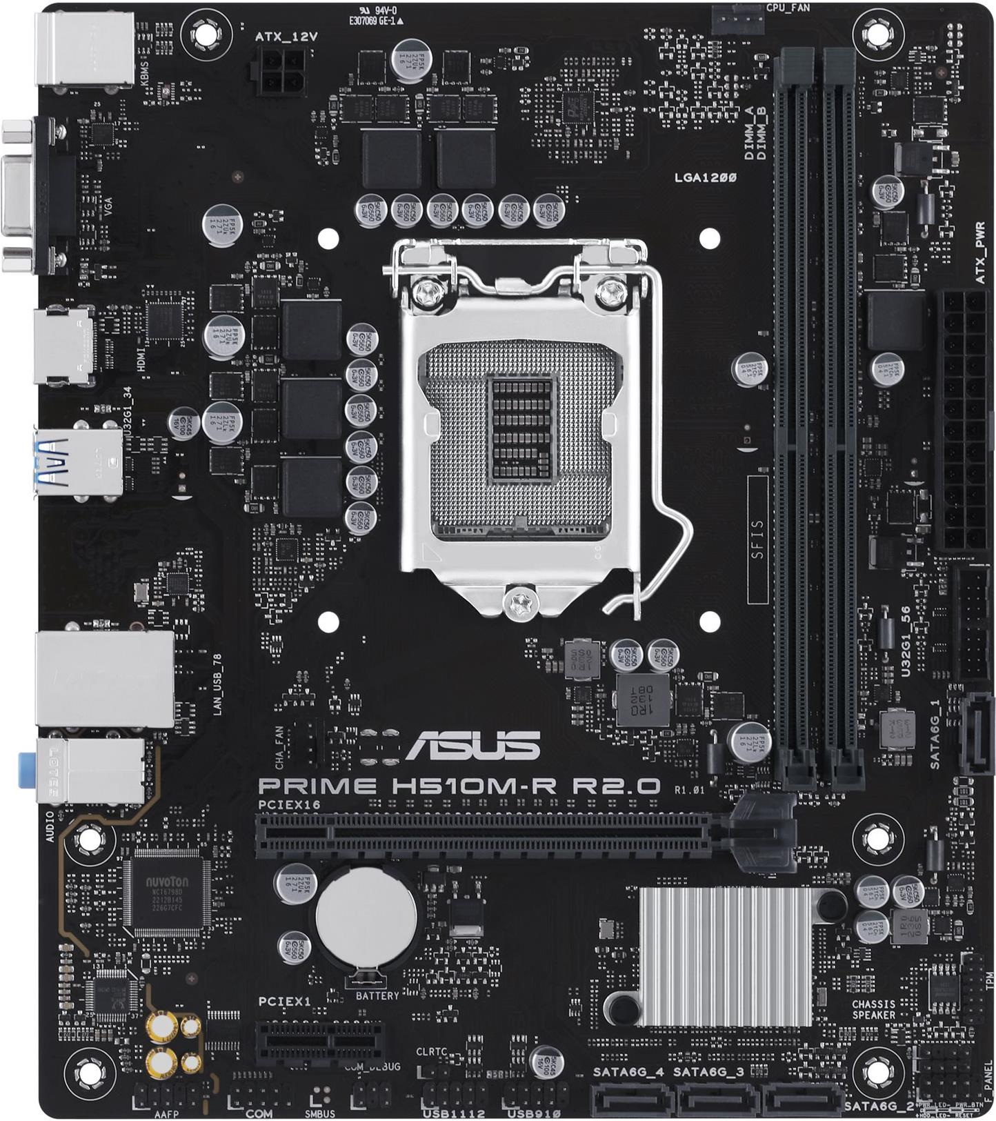 ASUS PRIME H510M-R R2,0 - Motherboard - micro ATX - LGA1200-Sockel - H470 Chipsatz - Gigabit LAN - Onboard-Grafik (CPU erforderlich) - HD Audio (8-Kanal) (90MB1EX0-M0ECY0)