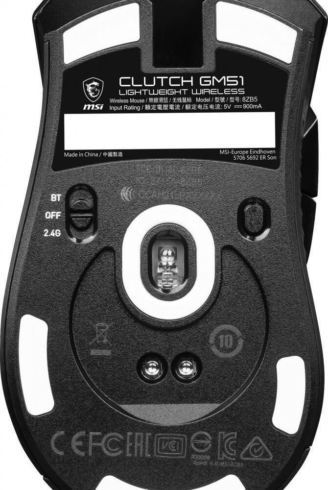 MSI Clutch GM51 - Maus - Für Rechtshänder - optisch - 6 Tasten - kabellos, kabelgebunden - Bluetooth, 2,4 GHz - kabelloser Empfänger (USB) (S12-4300080-C54)