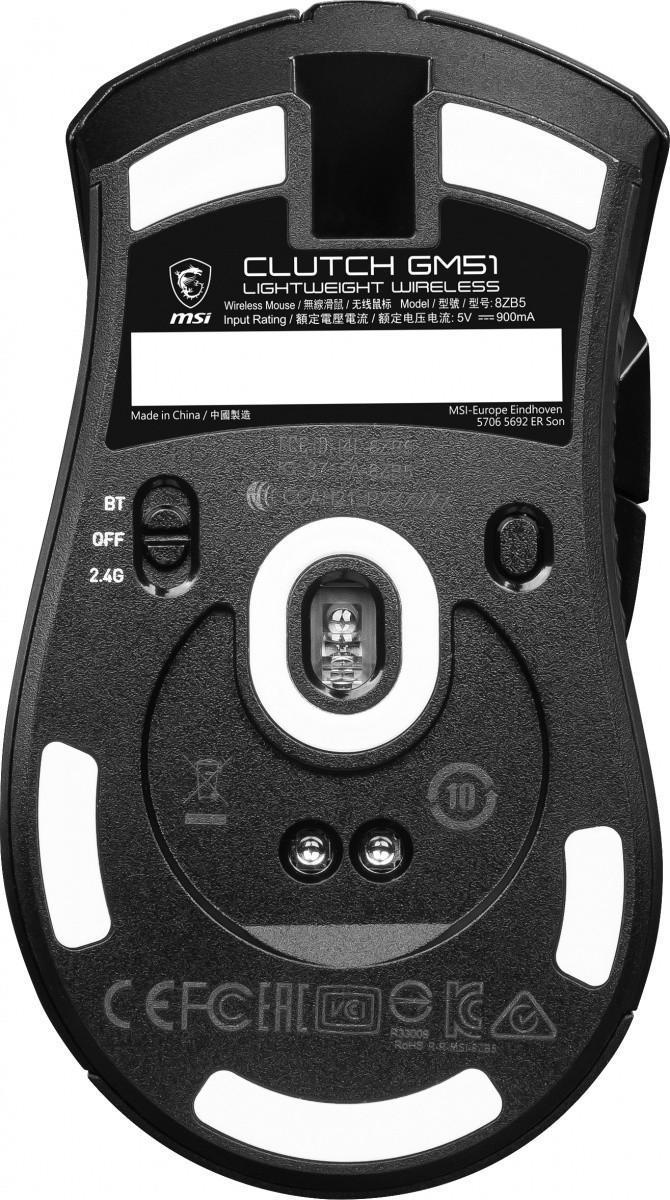 MSI Clutch GM51 - Maus - Für Rechtshänder - optisch - 6 Tasten - kabellos, kabelgebunden - Bluetooth, 2,4 GHz - kabelloser Empfänger (USB) (S12-4300080-C54)