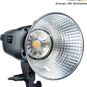 Walimex pro Emerger 200 Studioblitzleuchte - leistungsstarke Studio Blitzleuchte mit 2,4 GHz Empfänger, 200 Ws, kurzer Wiederaufladezeit, LED-Einstelllicht, 16 Kanäle und 4 Gruppen, kompakt und mobil (1023356)