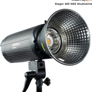 Walimex Pro Stager 400 HSS Studioblitz - leistungsstarker Studioblitz mit 2,4 GHz Empfänger, HSS-Modus, 400 Ws, kurze Abbrennzeit, LED-Einstelllicht, für Profifotografen (1023358)