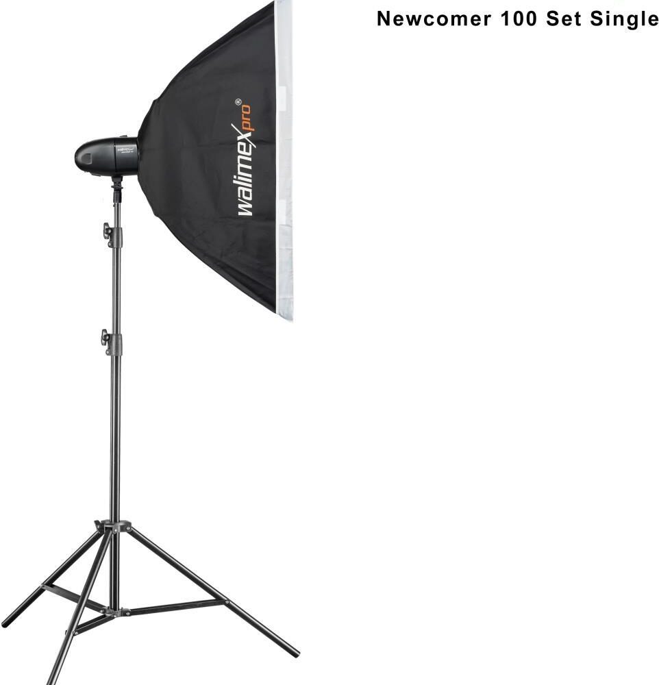Walimex pro Newcomer 100 Set Single - 100 Ws Blitzleistung, auslösen per Funk 2,4GHz, LED-Einstelllicht, Blitzdauer 1/800-1/1200s, Bowens/walimex pro-Anschluss, ideal für kleine Studios (1023373)