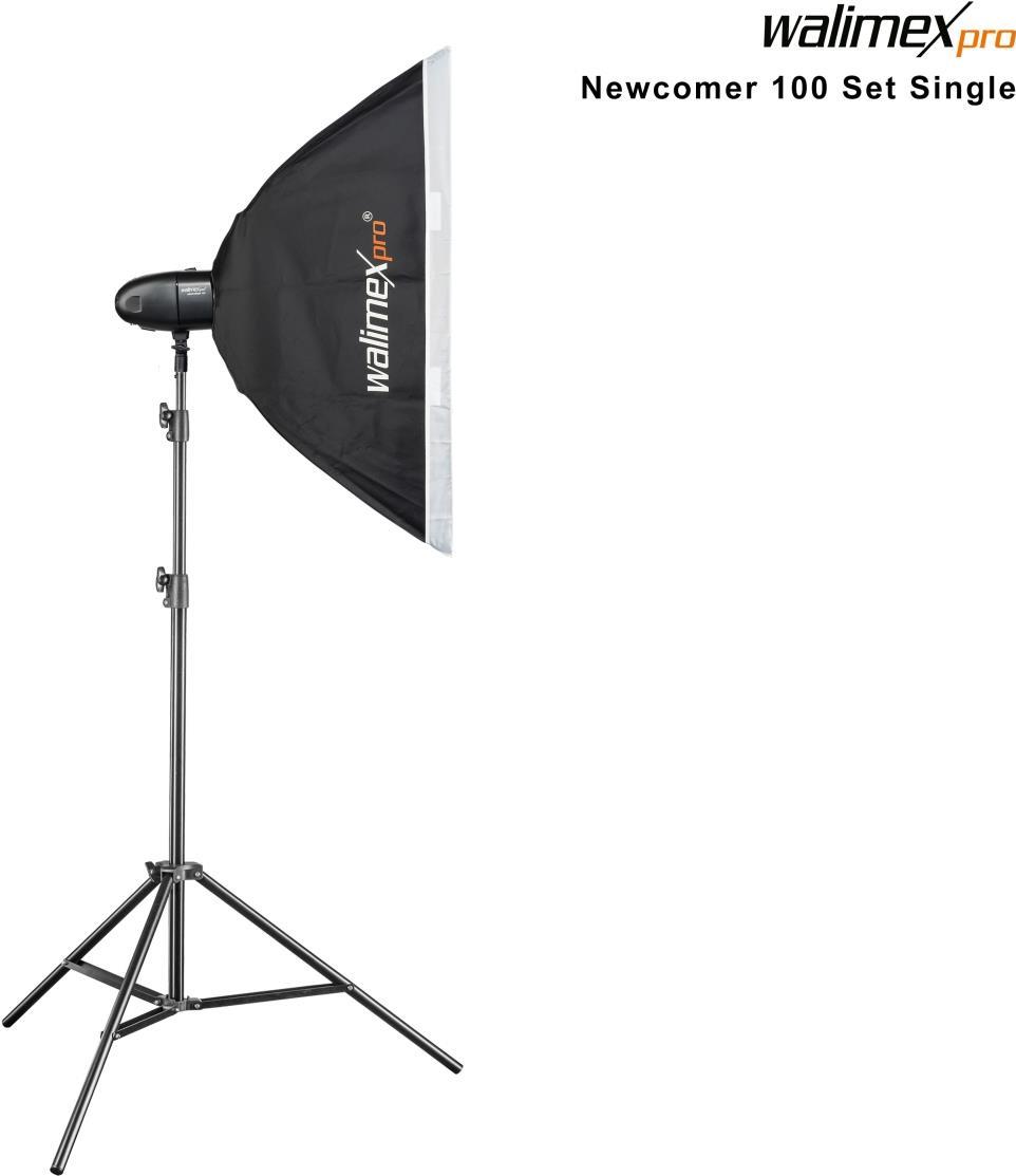 Walimex pro Newcomer 100 Set Single - 100 Ws Blitzleistung, auslösen per Funk 2,4GHz, LED-Einstelllicht, Blitzdauer 1/800-1/1200s, Bowens/walimex pro-Anschluss, ideal für kleine Studios (1023373)