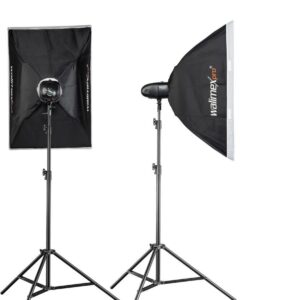 Walimex pro Newcomer 300 II Set Double - 300 Ws Blitzleistung, auslösen per Funk 2,4GHz, LED-Einstelllicht, Blitzdauer 1/800-1/1200s, Bowens/walimex pro-Anschluss, ideal für kleine Studios (1023376)