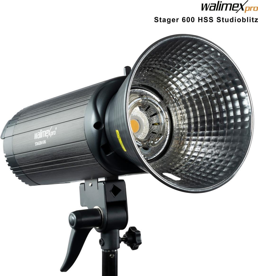 Walimex Pro Stager 600 HSS Set Single - leistungsstarker Studioblitz mit 2,4 GHz Empfänger, HSS-Modus, 600 Ws, Kurze Abbrennzeit, LED-Einstelllicht, für Profifotografen (1023387)