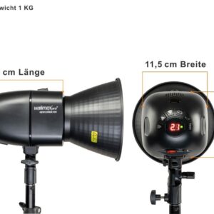 Walimex pro Newcomer 300 Studioblitz II - 300 Ws Blitzleistung, auslösen per Funk 2,4GHz, LED-Einstelllicht, Blitzdauer 1/800-1/1200s, Bowens/walimex pro-Anschluss, ideal für kleine Studios (1023403)