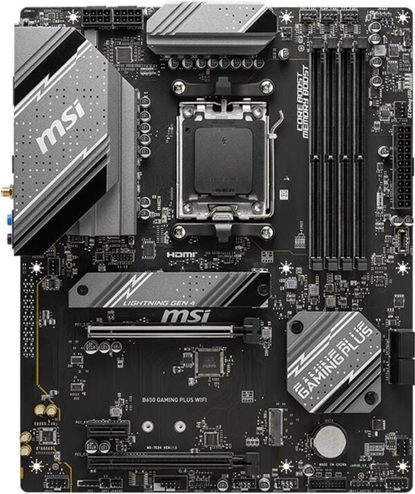 MSI B650 GAMING PLUS WIFI - Motherboard - ATX - Socket AM5 - AMD B650 Chipsatz - USB 3,2 Gen 1, USB 3,2 Gen 2, USB-C 3,2 Gen2, USB-C 3,2 Gen 2x2 - 2,5 Gigabit LAN, Bluetooth, Wi-Fi - Onboard-Grafik (CPU erforderlich) - HD Audio (8-Kanal) (7E26-001R)