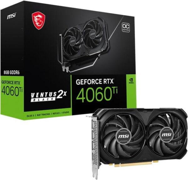 MSI GeForce RTX 4060 Ti VENTUS 2X BLACK 8G OC - Grafikkarten - GeForce RTX 4060 Ti - 8GB GDDR6 - PCIe 4,0 x8 - 3 x DisplayPort, HDMI - Schwarz (V515-017R)