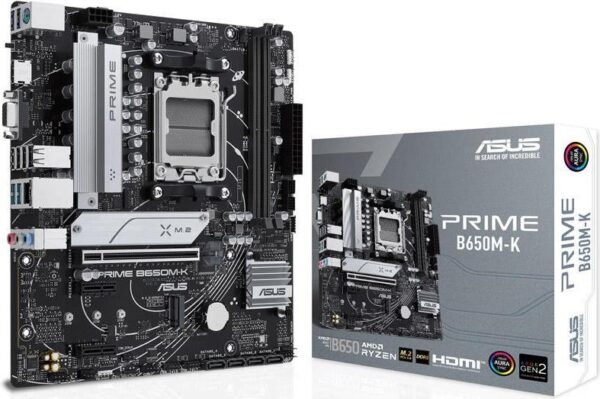 ASUS PRIME B650M-K - Motherboard - micro ATX - Socket AM5 - AMD B650 Chipsatz - USB 3,2 Gen 1, USB 3,2 Gen 2, USB-C 3,2 Gen 1 - 2,5 Gigabit LAN - Onboard-Grafik (CPU erforderlich) - HD Audio (8-Kanal) (90MB1F60-M0EAY0)