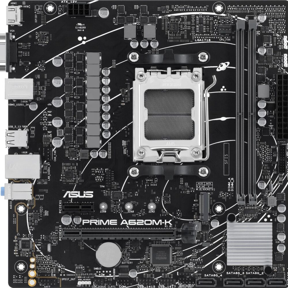 ASUS PRIME A620M-K - Motherboard - micro ATX - Socket AM5 - AMD A620 Chipsatz - USB 3,2 Gen 1 - Gigabit LAN - Onboard-Grafik (CPU erforderlich) - HD Audio (8-Kanal) (90MB1F40-M0EAY0)