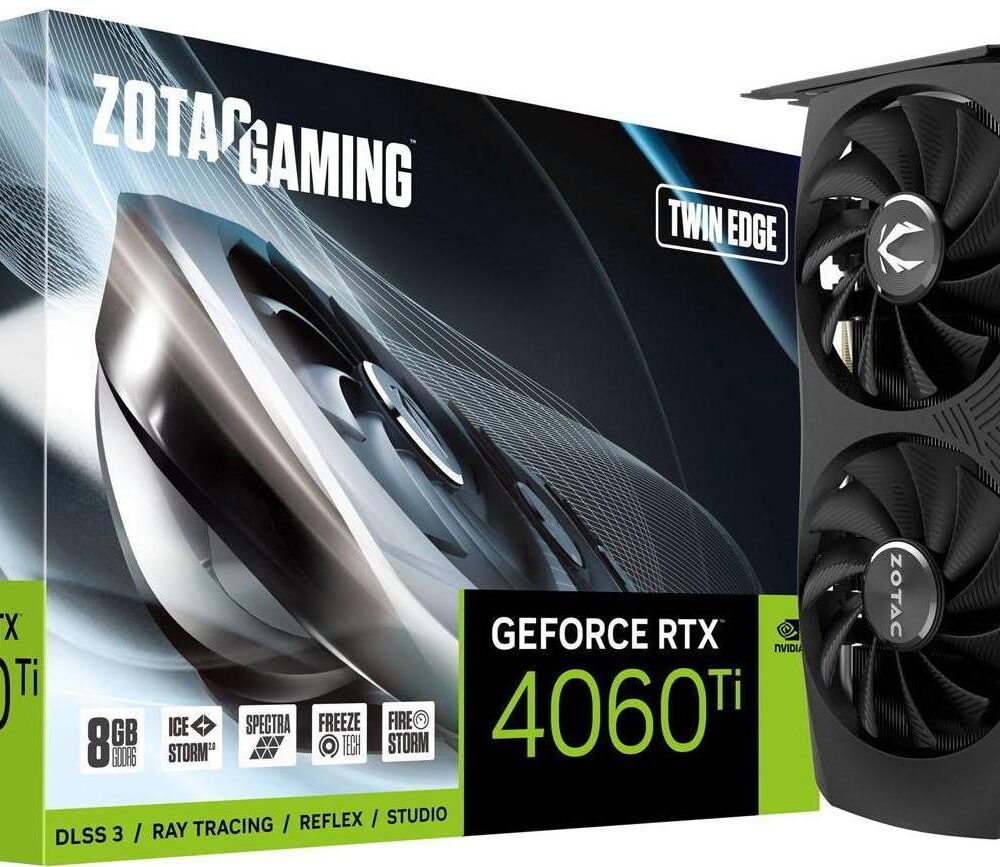 ZOTAC GAMING GeForce RTX 4060Ti Twin Edge - Grafikkarten - GeForce RTX 4060 Ti - 8GB GDDR6 - PCIe 4,0 x8 - HDMI, 3 x DisplayPort (ZT-D40610E-10M)