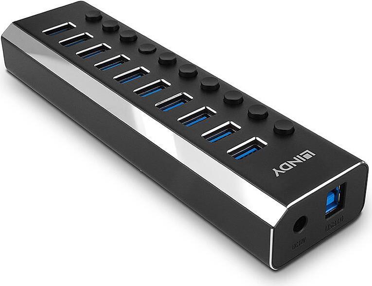 Lindy - Hub - mit Ein-/Aus-Schaltern - 10 x SuperSpeed USB3.0 - Desktop (43370)
