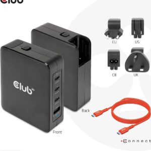 Club 3D CAC-1917 - Netzteil - GaN-Technologie - 140 Watt - 5 A - Power Delivery 3.1, PD/PPS - 4 Ausgabeanschlussstellen (USB, 3 x USB-C) - auf Kabel: USB-C - International