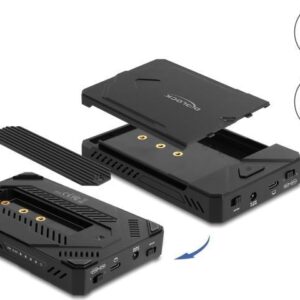 Delock - Speichergehäuse - für 1 x M.2 NVMe SSD + 1 x 2.5" SATA SSD / HDD, USB Typ C, mit Klonfunktion - 2.5", M.2 (6,4 cm) - M.2 NVMe Card / SATA 6Gb/s - USB4 - Schwarz (42020)