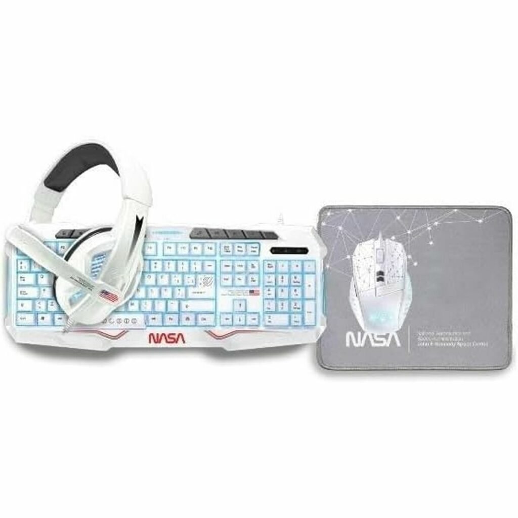 Tastiera e Mouse NASA ANDROMEDA4IN1-W Bianco Multicolore Qwerty in Spagnolo